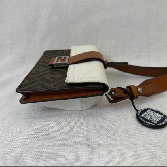 Fendi belt bag Zucca FF 1974 Flat Baguette brown canvas leather crossbody - Picture 3 of 9